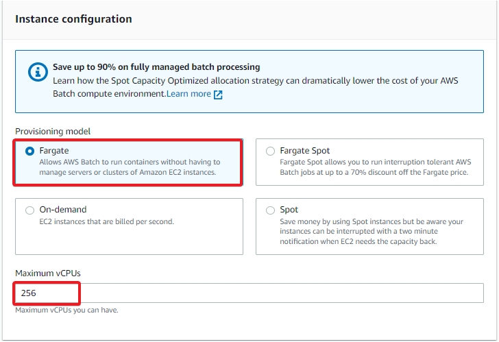 Especificación de la configuración de la instancia para el entorno informático