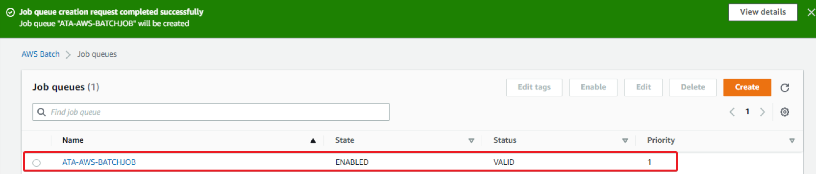Verificar la cola de trabajos en AWS Batch