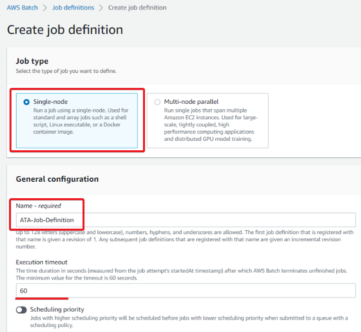 Especificación de la configuración general de la definición del trabajo