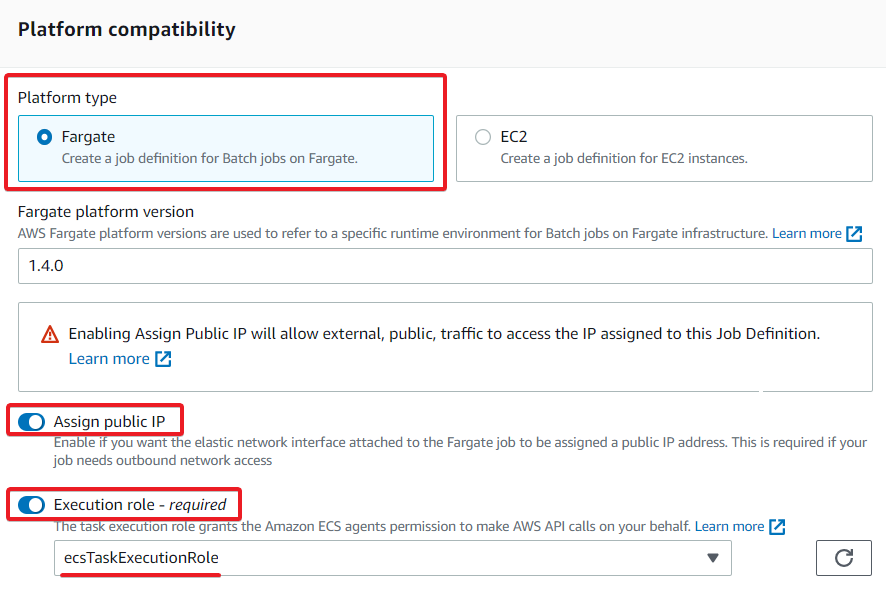 Especificación de la configuración de compatibilidad de la plataforma