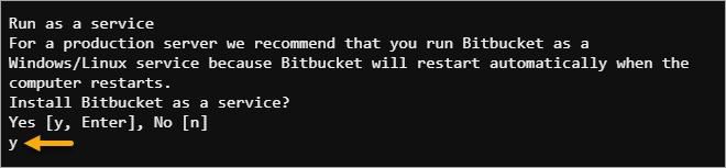 Elegir instalar Bitbucket como servicio
