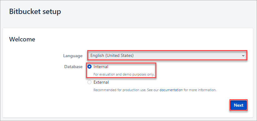 Elegir el idioma y el tipo de base de datos