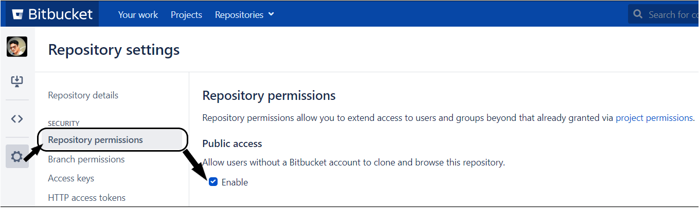 Habilitar los permisos de clonación en el repositorio de Bitbucket