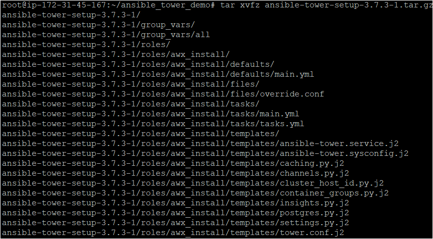 Descomprimiendo el archivo de Ansible Tower