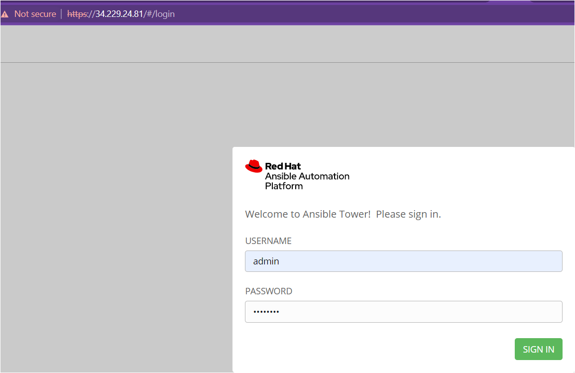 Iniciar sesión en la interfaz de usuario de Ansible Tower