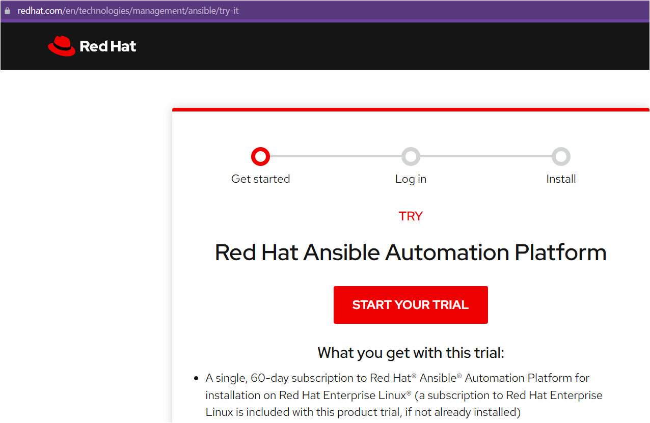 Inicio de una prueba de la plataforma de automatización Red Hat Ansible