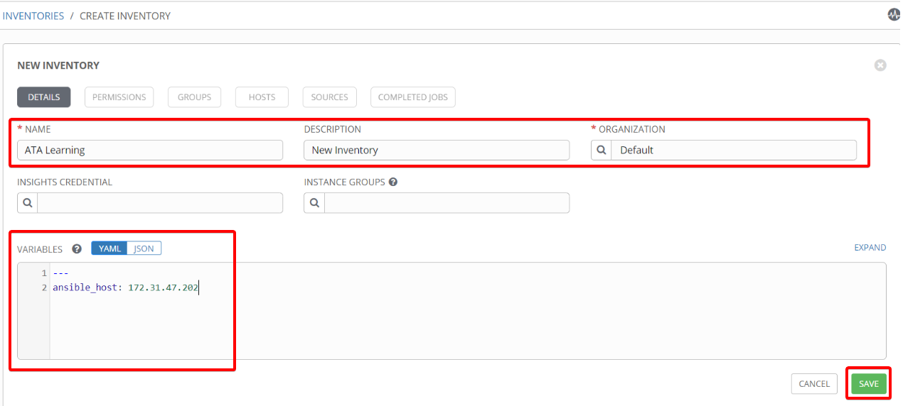 Creación de su primer inventario en Ansible Tower Dashboard