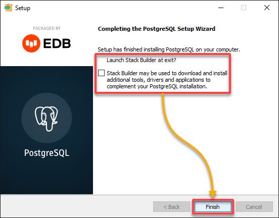 Finalizando la instalación de PostgreSQL