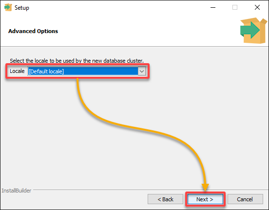 Seleccionar la configuración regional deseada para PostgreSQL