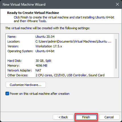 Finalizando la creación de la VM
