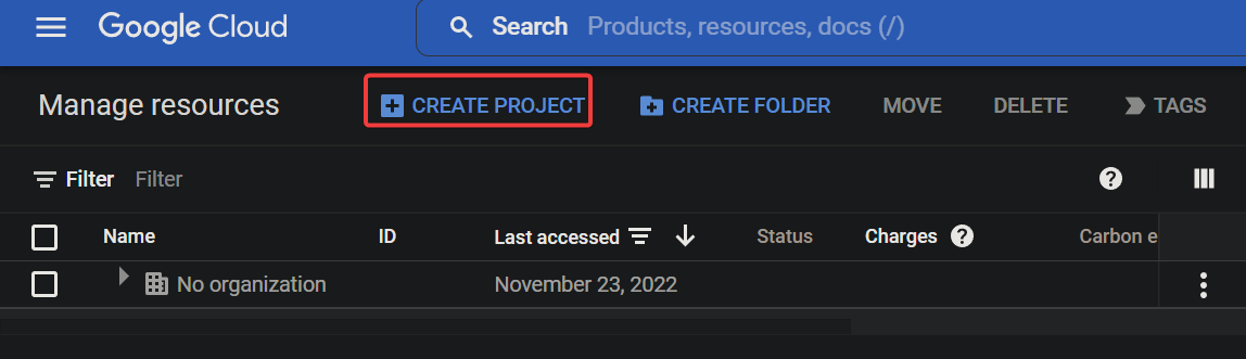 Creando un nuevo proyecto de Google Cloud