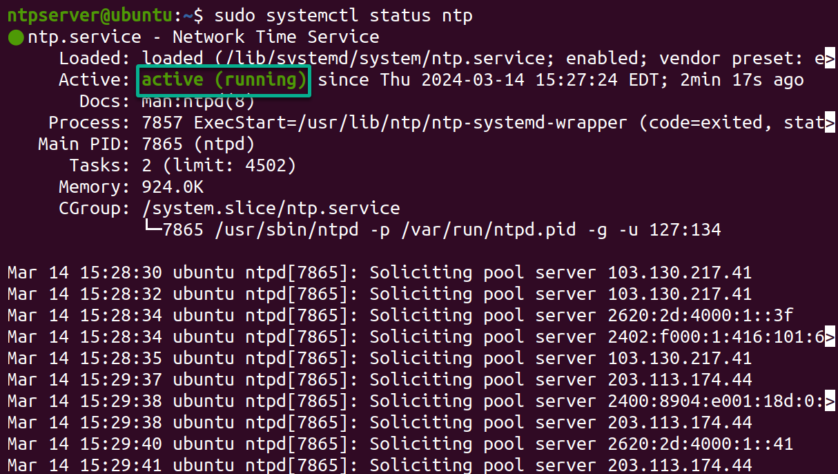 Comprobando el estado del servicio NTP