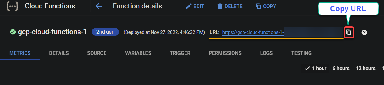 Copiar la URL del punto final