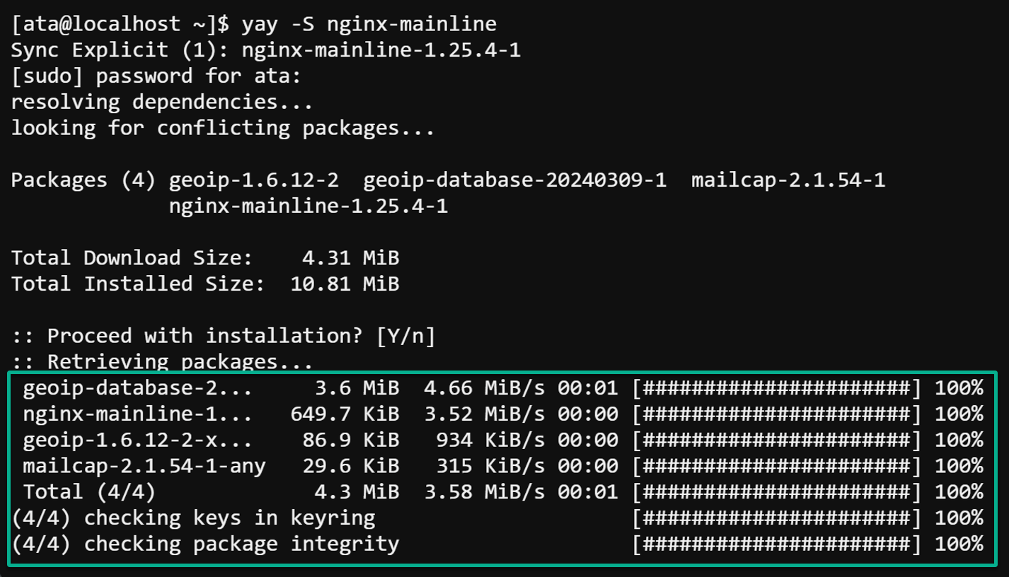 Instalación del paquete nginx-mainline
