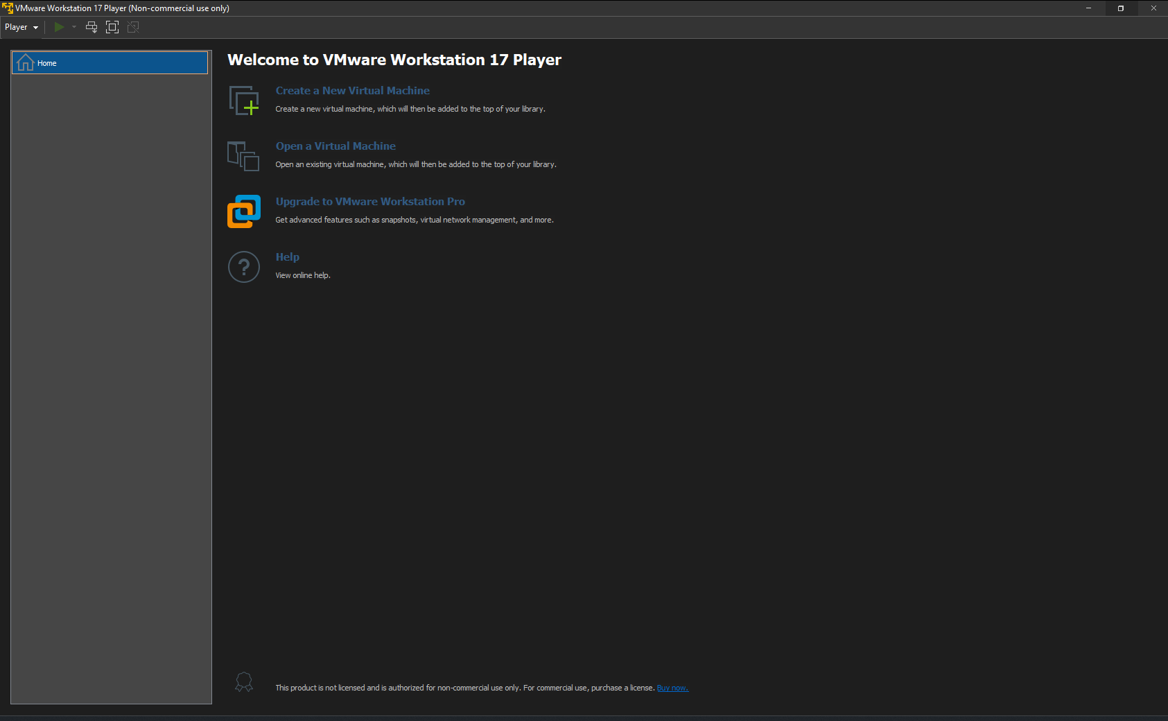 Visualización de la ventana principal de VMware Workstation Player