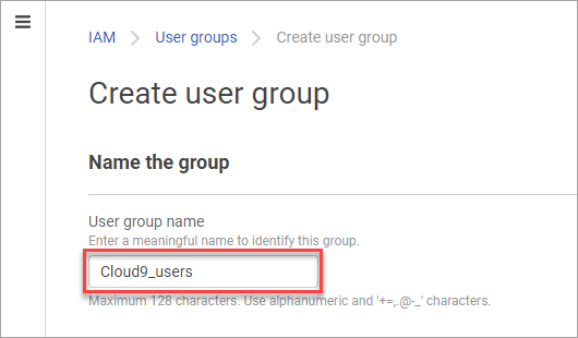 Proporcione un nombre único para el grupo de AWS Cloud9