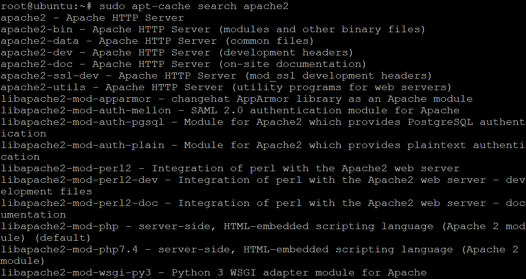 Listado de paquetes de Apache