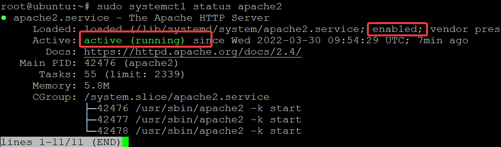 Verifique el estado del servicio Apache.