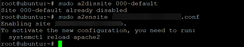 Deshabilitar el archivo de host virtual predeterminado y habilitar su nuevo host virtual