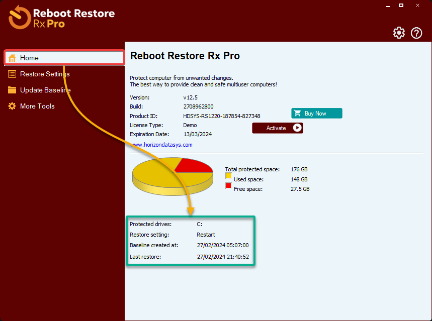 Confirmar la configuración de restauración