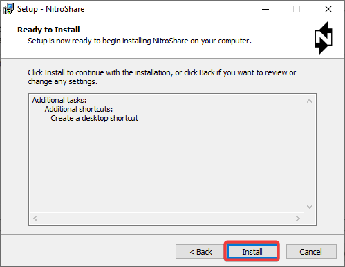 Haga clic en Instalar para comenzar a instalar NitroShare en su computadora.