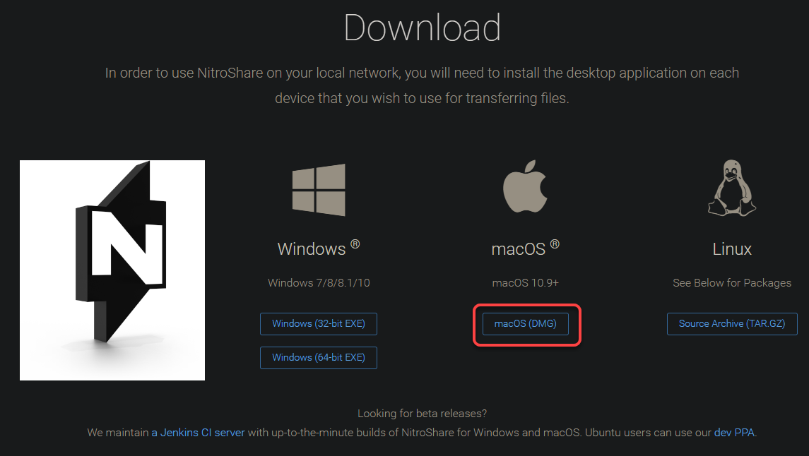 Descarga del instalador de NitroShare para macOS