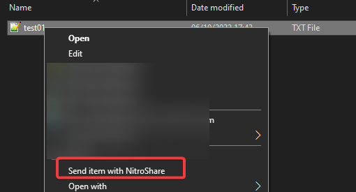Seleccione Enviar elemento con NitroShare