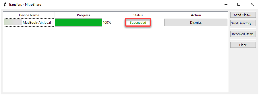 Confirmar que la transferencia se realizó correctamente (Windows)