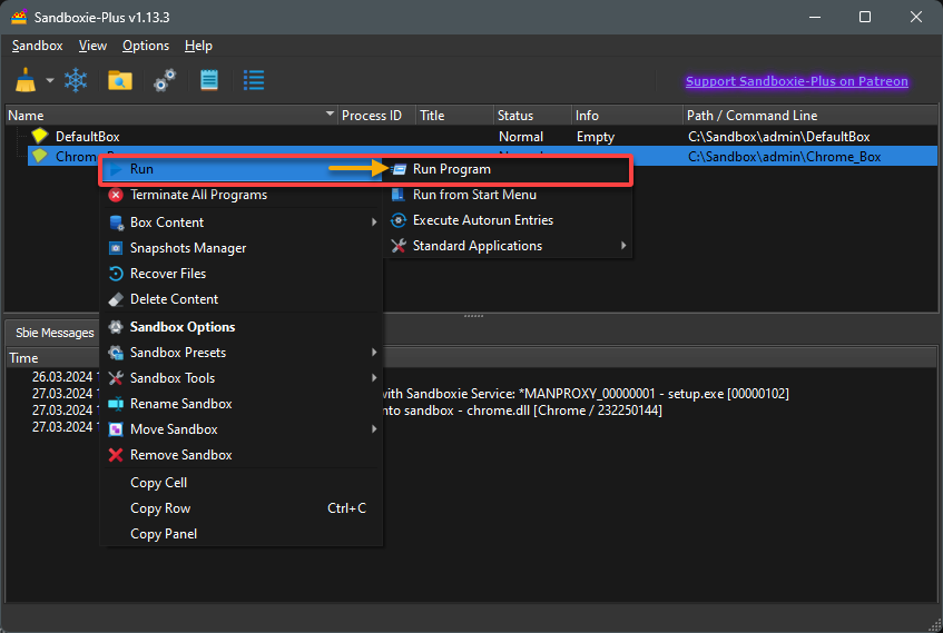 Ejecutando el sandbox recién creado