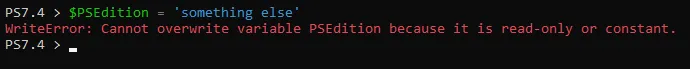 Intentando cambiar el valor de la variable $PSEdition